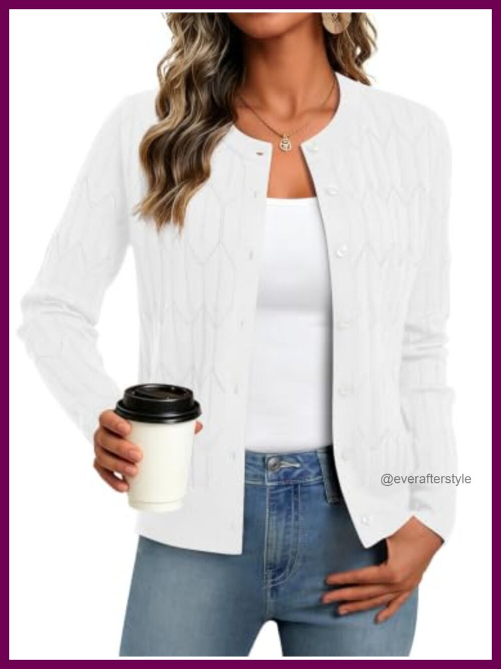 Women's Cable Knit Cardigan Button Up Crewneck Fall Winter Sweater